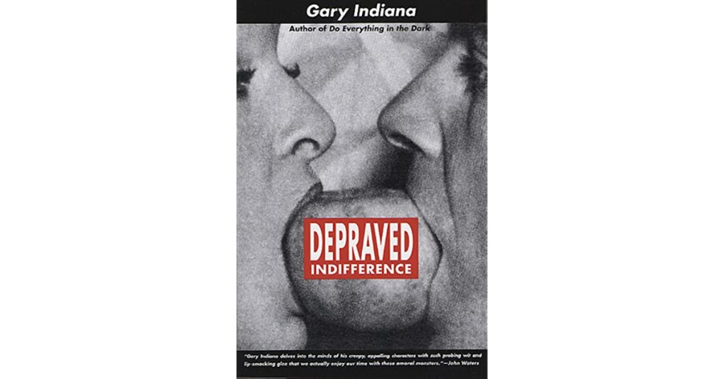 book cover designed by artist Barbara Kruger for DEPRAVED INDIFFERENCE, a novel by Gary Indiana